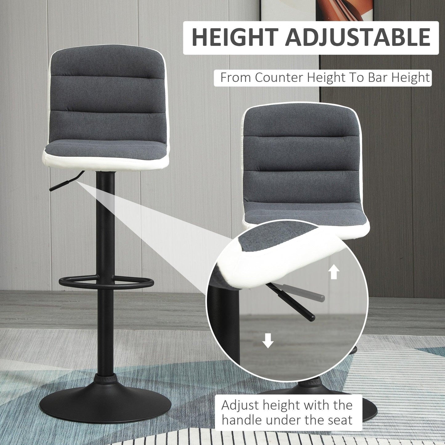 HOMCOM Adjustable Dark Grey Bar Stool Set - Comfortable & Stylish - ALL4U RETAILER LTD