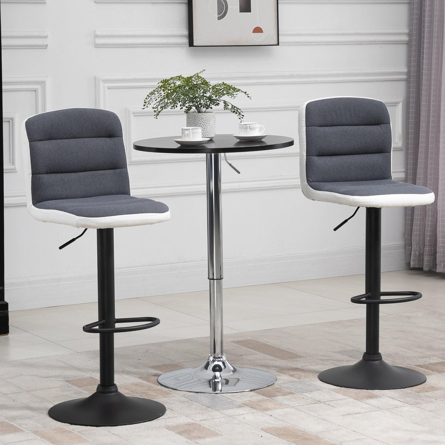 HOMCOM Adjustable Dark Grey Bar Stool Set - Comfortable & Stylish - ALL4U RETAILER LTD