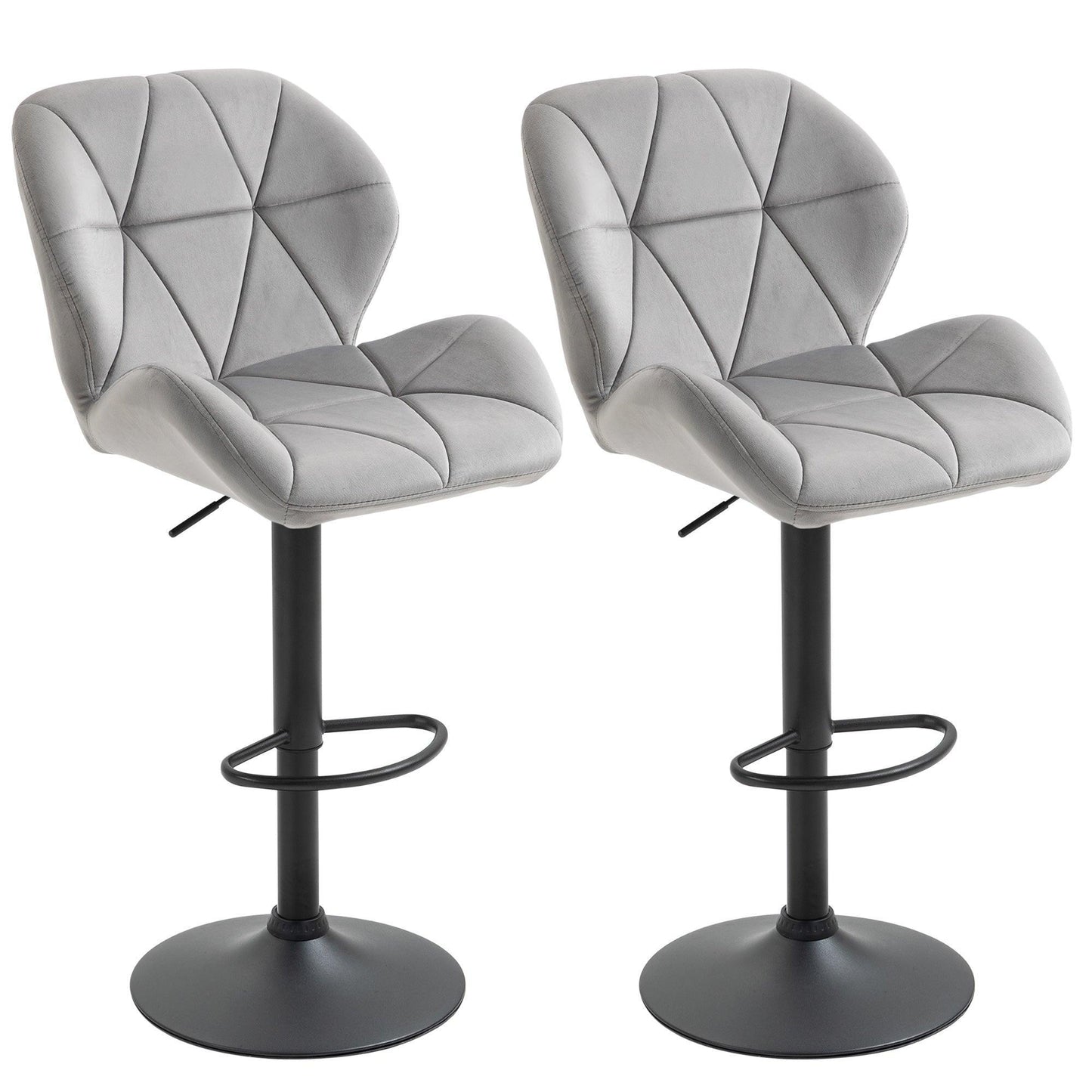 HOMCOM Adjustable Fabric Bar Stools - Set of 2, Light Grey - ALL4U RETAILER LTD