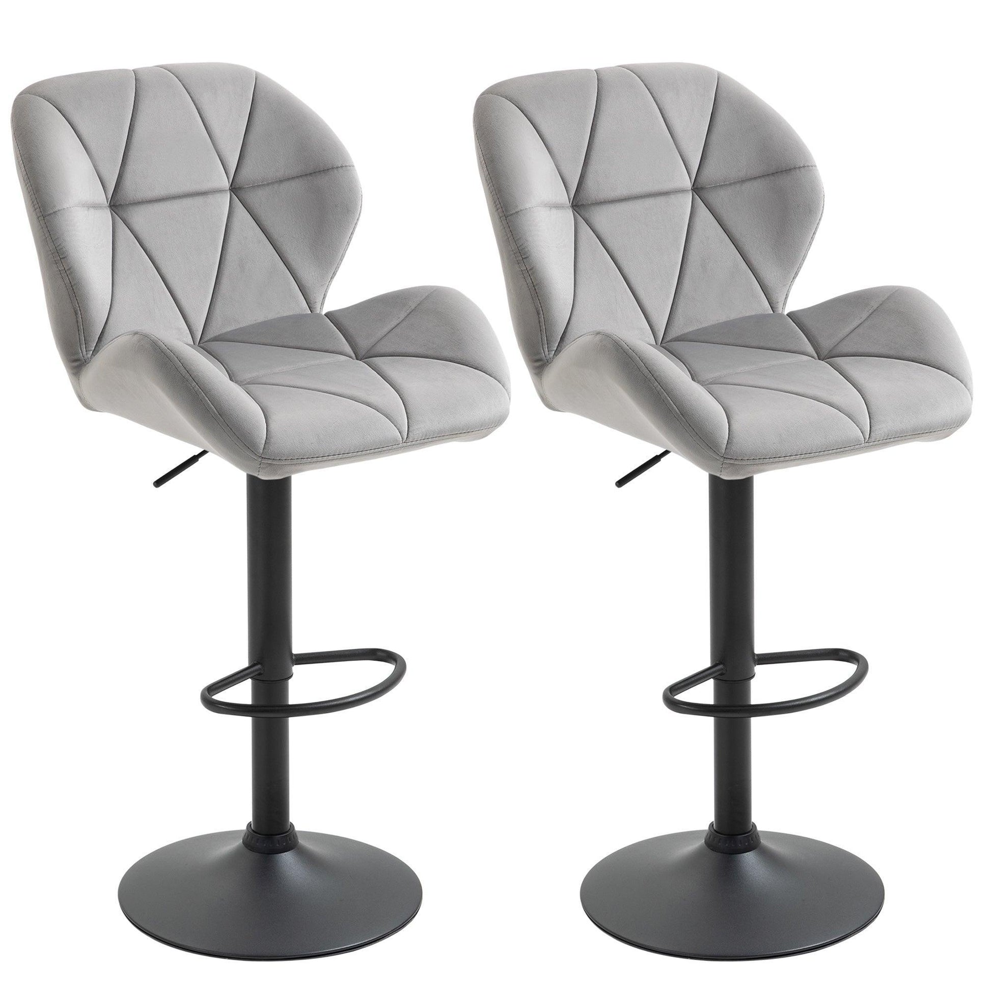 HOMCOM Adjustable Fabric Bar Stools - Set of 2, Light Grey - ALL4U RETAILER LTD