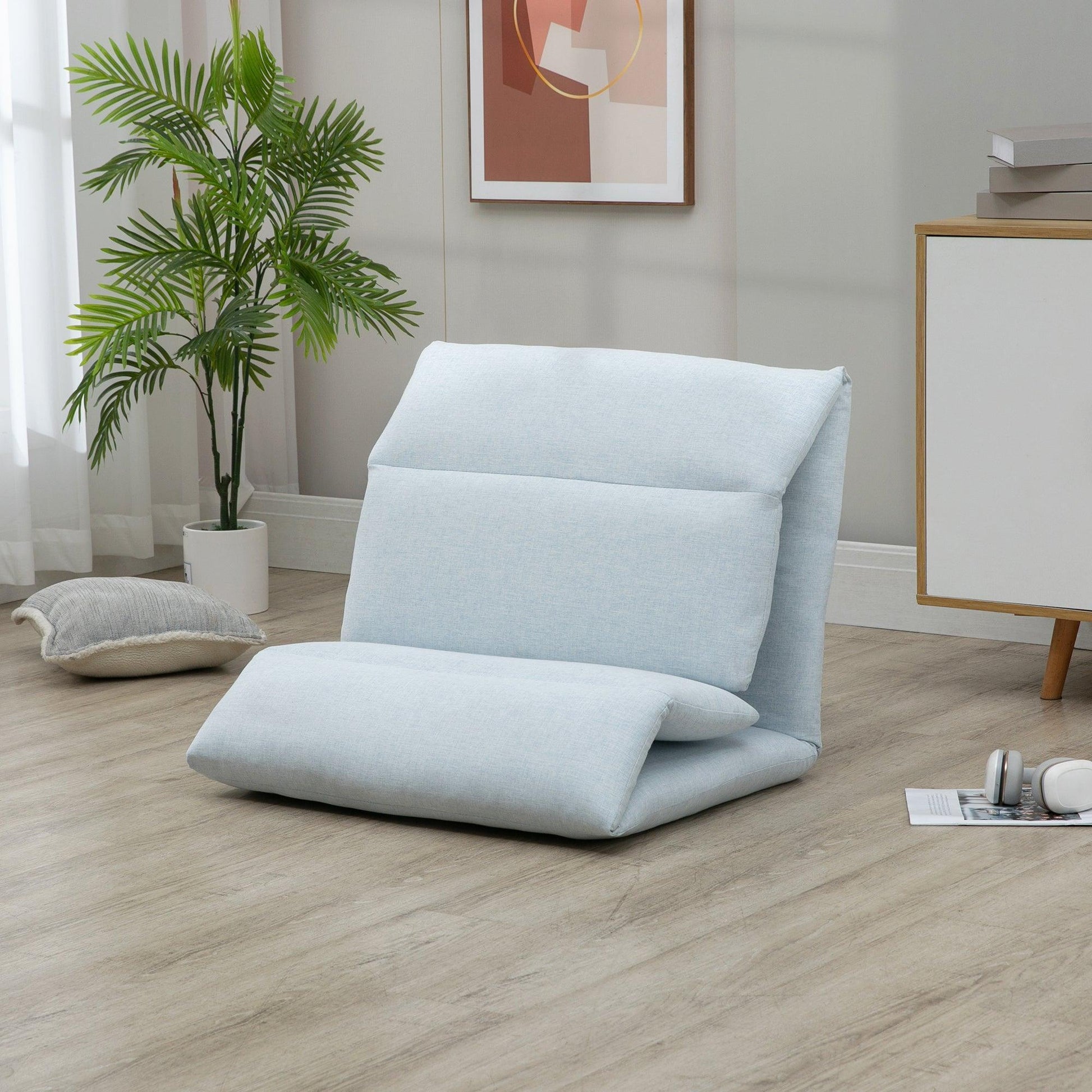 HOMCOM Adjustable Floor Chair with Back - Blue - ALL4U RETAILER LTD