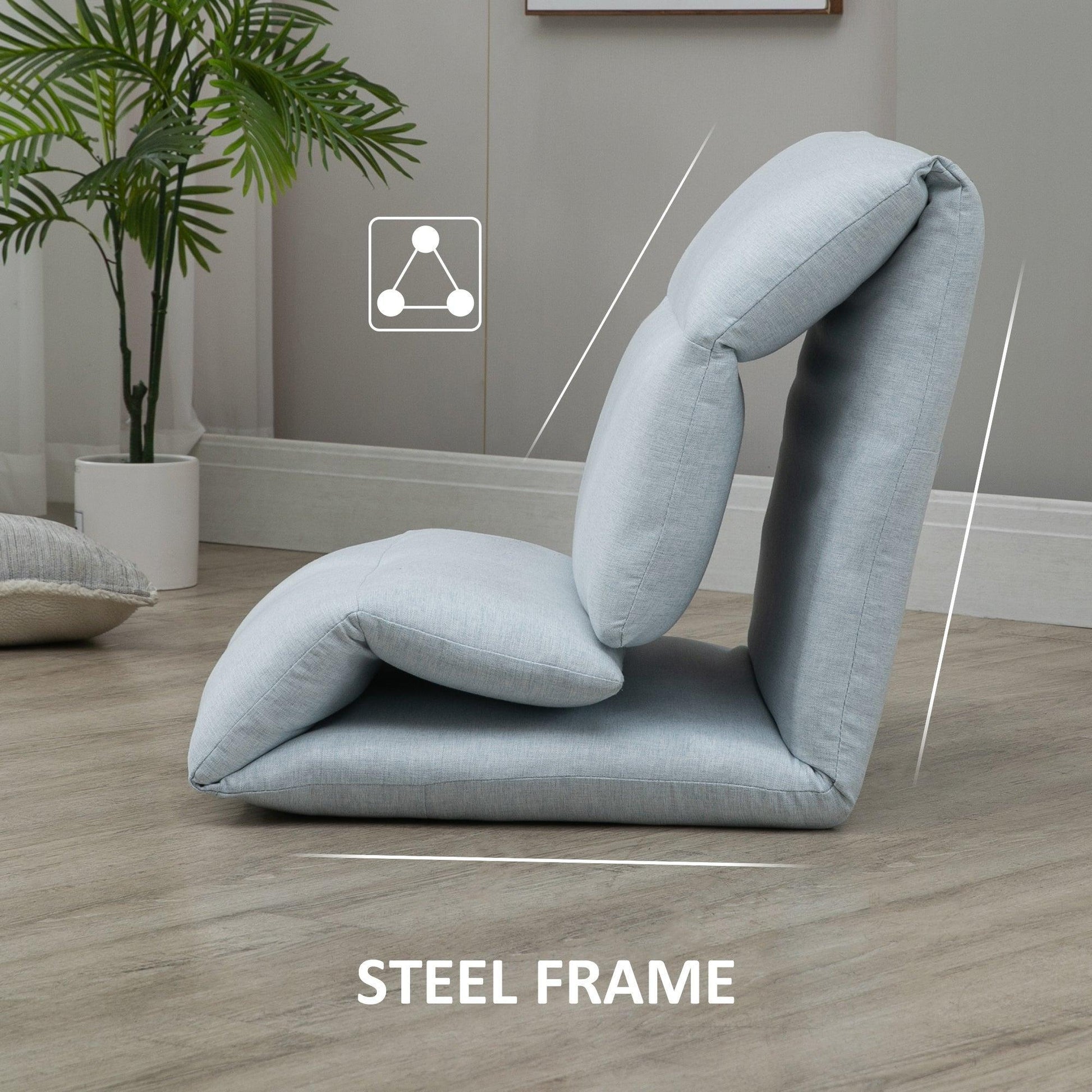HOMCOM Adjustable Floor Chair with Back - Blue - ALL4U RETAILER LTD