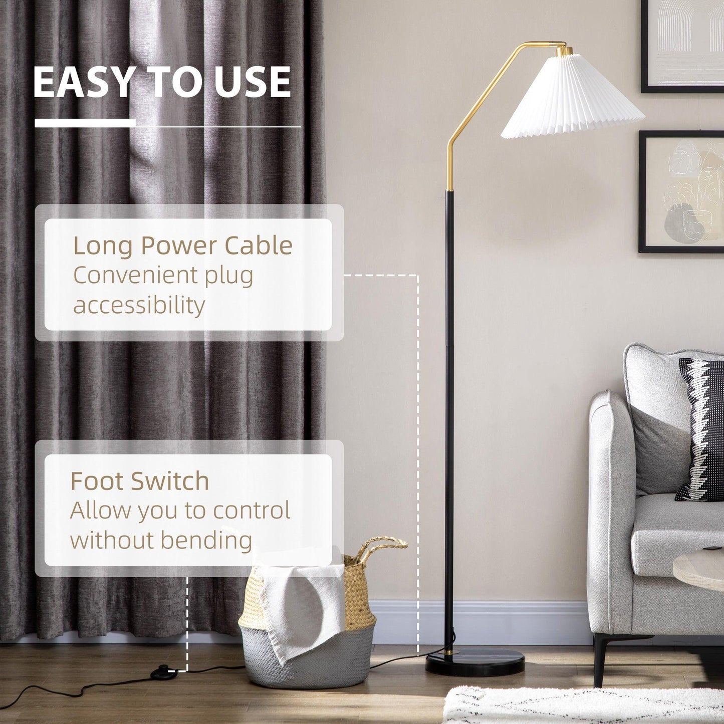 HOMCOM Adjustable Floor Lamp for Living Room - White - ALL4U RETAILER LTD