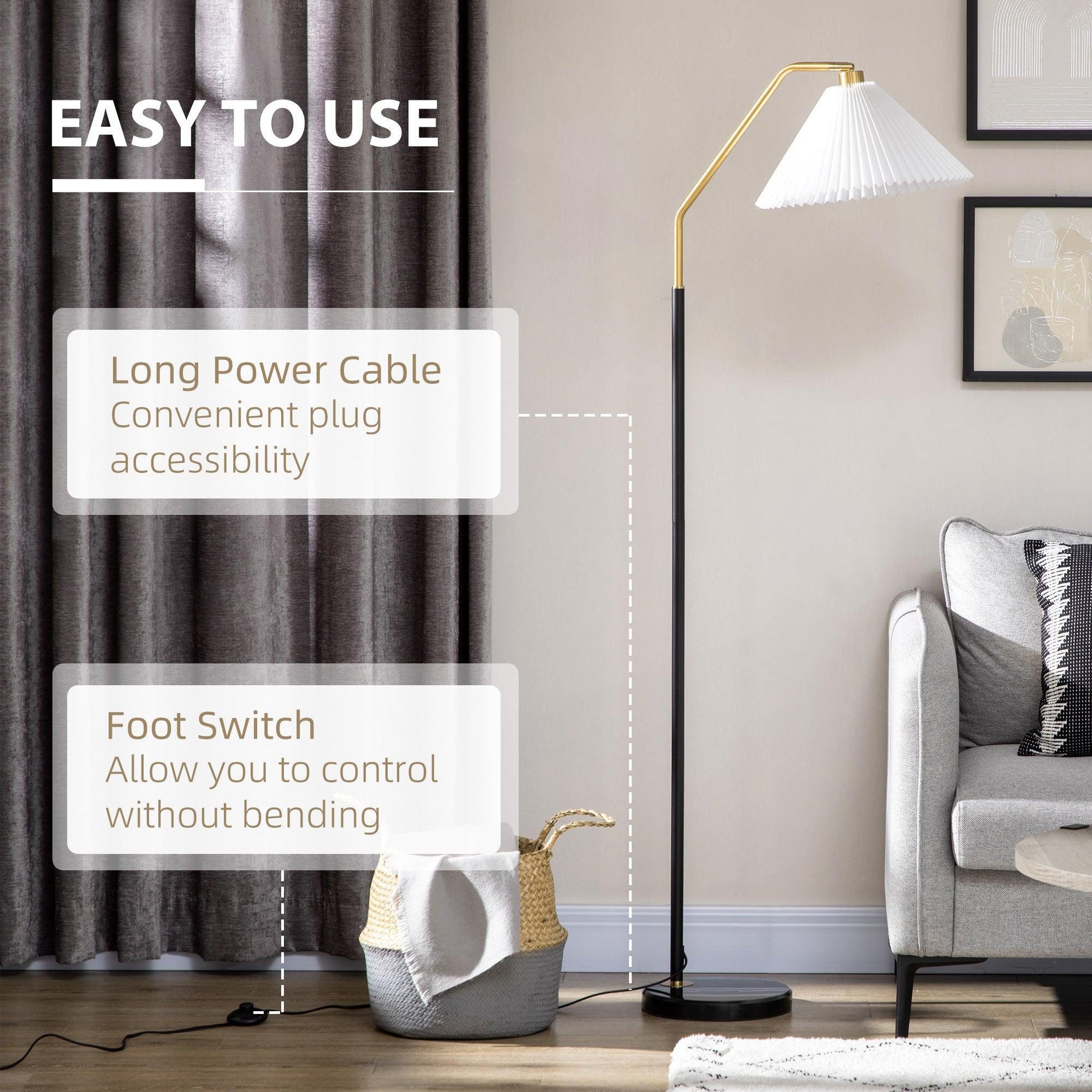 HOMCOM Adjustable Floor Lamp for Living Room - White - ALL4U RETAILER LTD