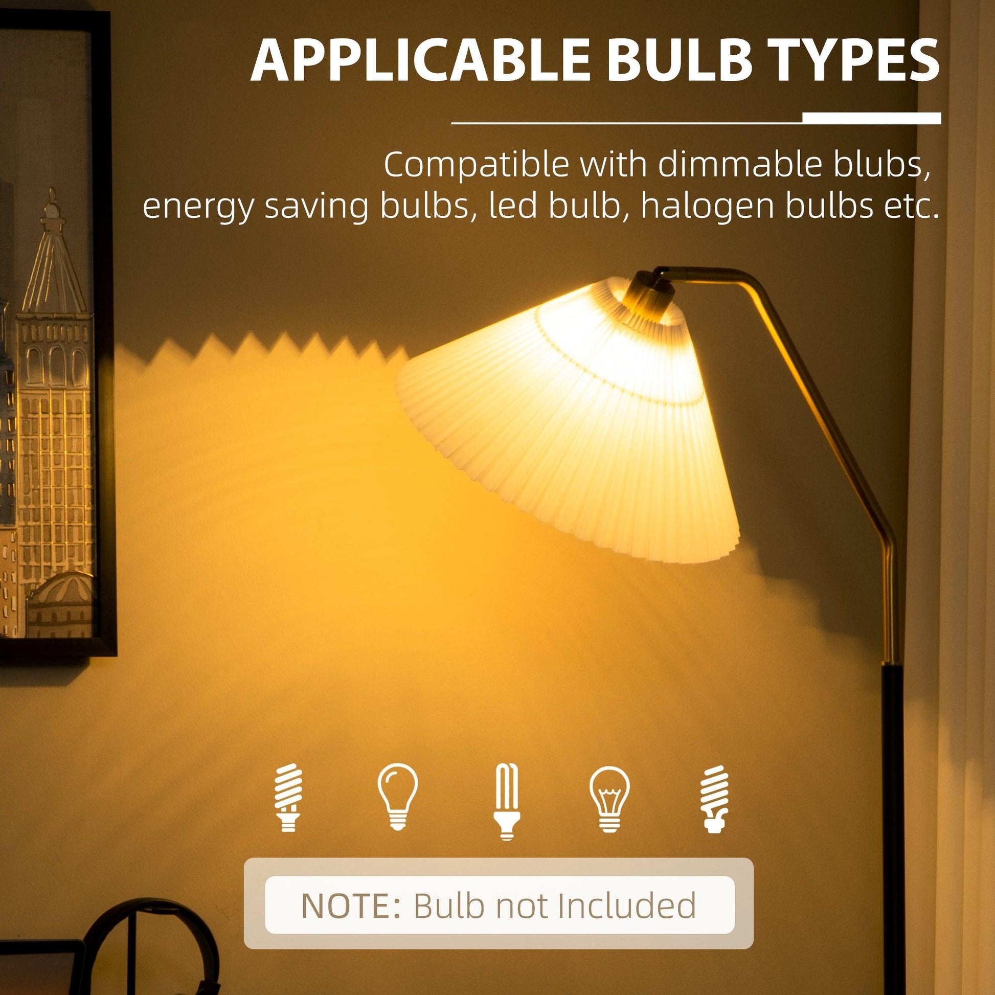 HOMCOM Adjustable Floor Lamp for Living Room - White - ALL4U RETAILER LTD