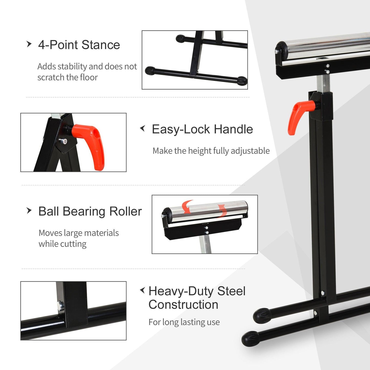 HOMCOM Adjustable Folding Roller Stand - Metal Construction, Portable - ALL4U RETAILER LTD