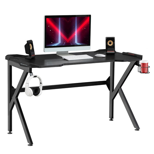 HOMCOM Adjustable Gaming Desk with Cup Holder & Headphone Hook - Black - ALL4U RETAILER LTD