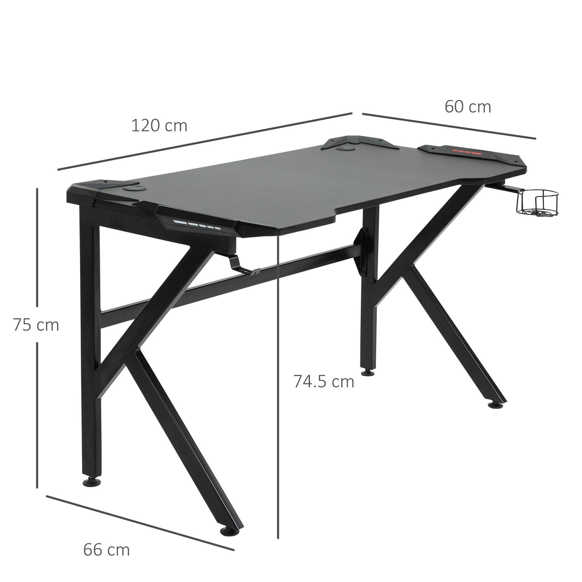 HOMCOM Adjustable Gaming Desk with Cup Holder & Headphone Hook - Black - ALL4U RETAILER LTD