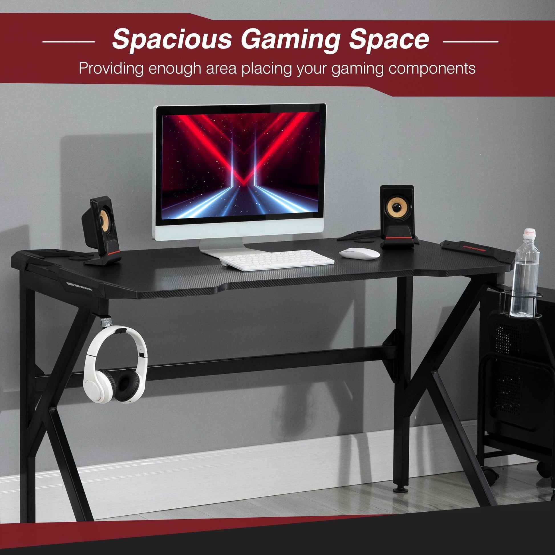 HOMCOM Adjustable Gaming Desk with Cup Holder & Headphone Hook - Black - ALL4U RETAILER LTD