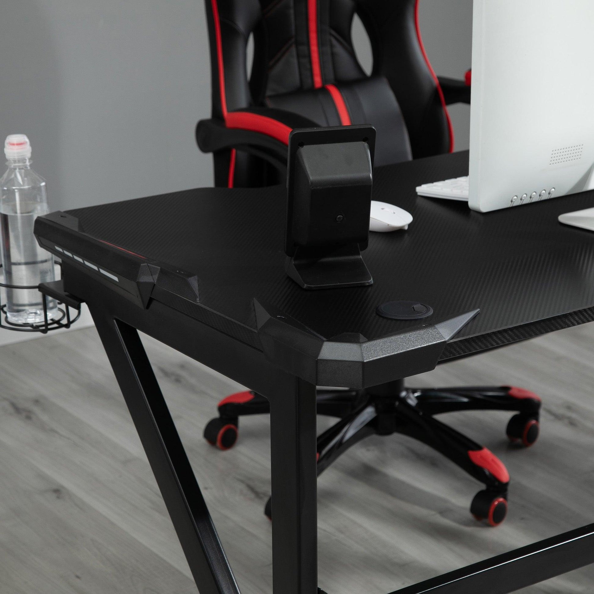 HOMCOM Adjustable Gaming Desk with Cup Holder & Headphone Hook - Black - ALL4U RETAILER LTD