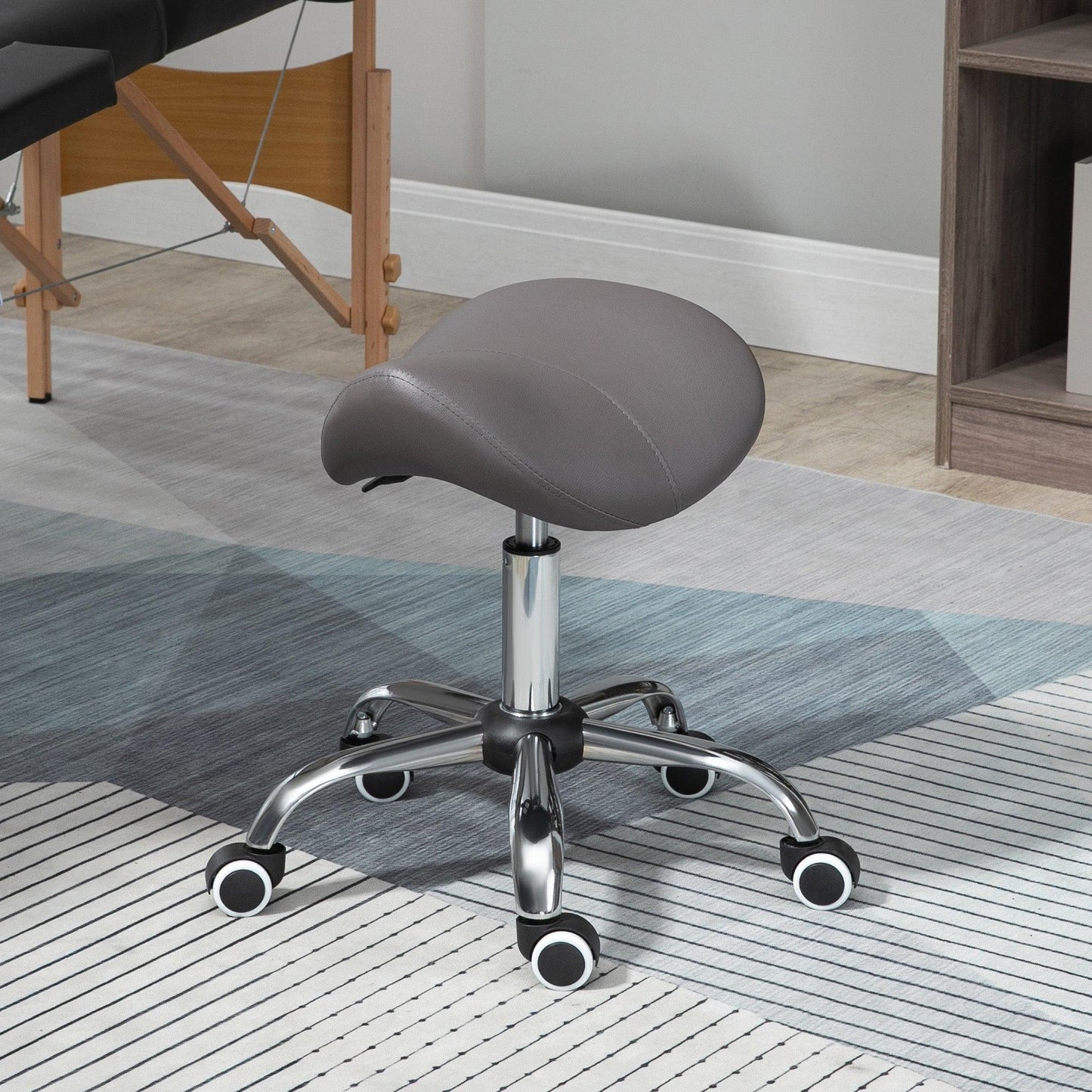 HOMCOM Adjustable Grey Salon Stool, 360° Rotate & Hydraulic - ALL4U RETAILER LTD