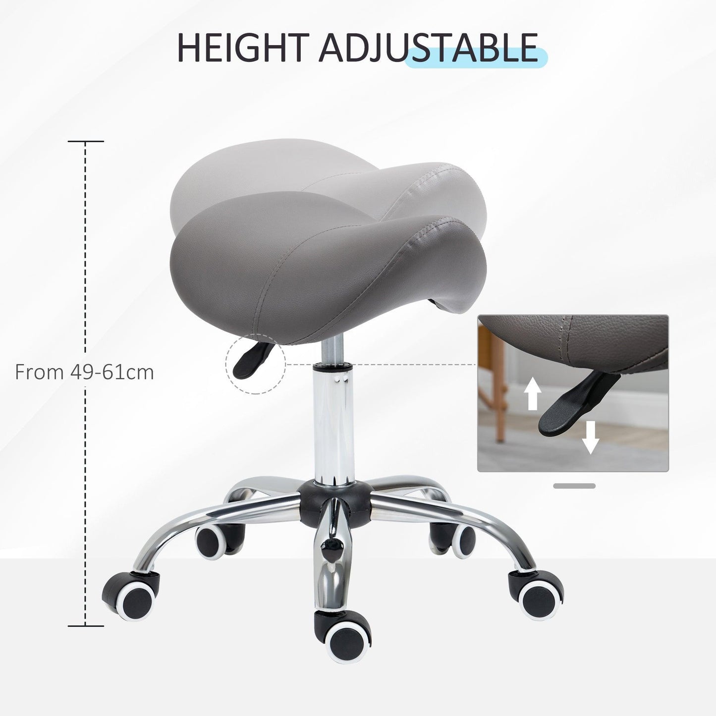 HOMCOM Adjustable Grey Salon Stool, 360° Rotate & Hydraulic - ALL4U RETAILER LTD