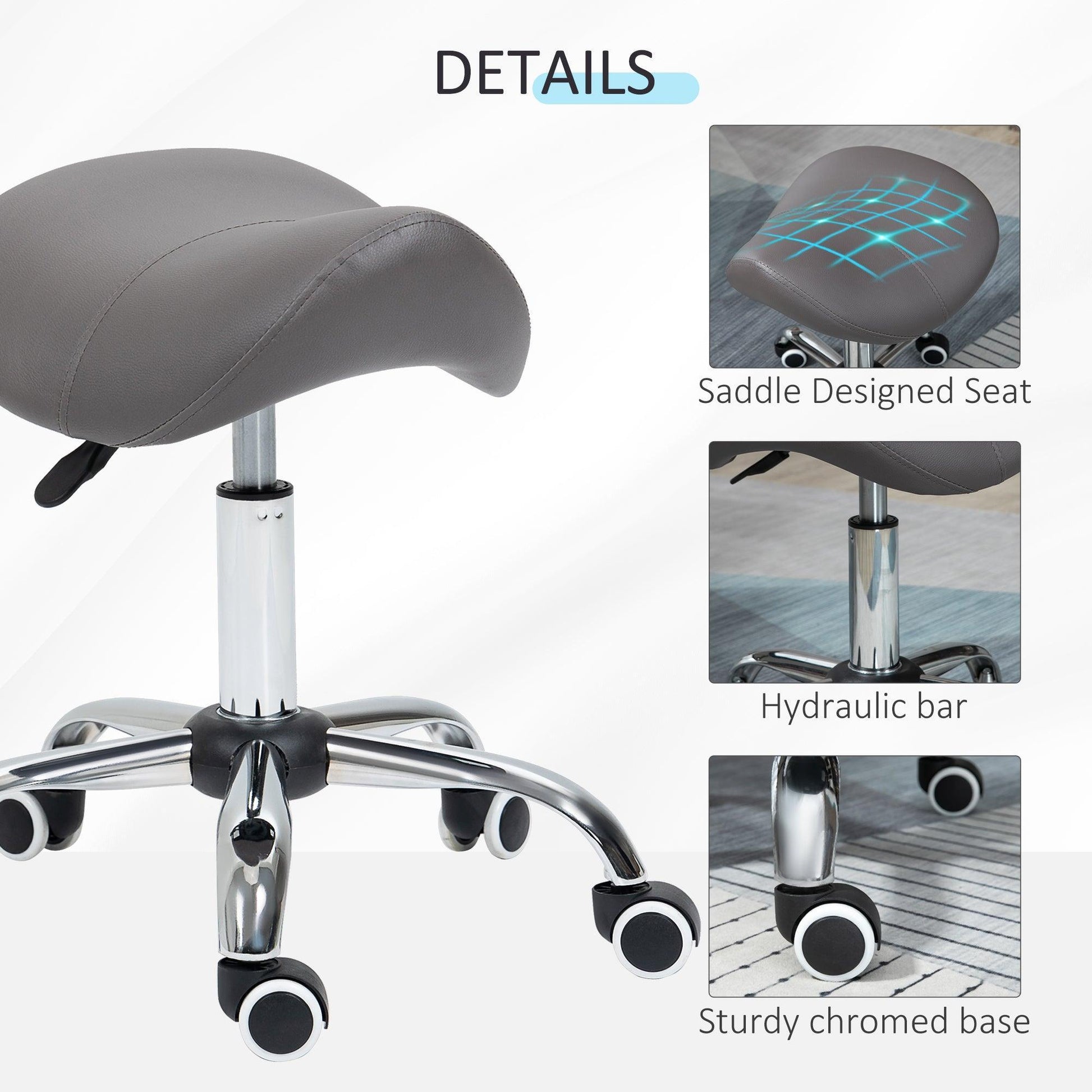 HOMCOM Adjustable Grey Salon Stool, 360° Rotate & Hydraulic - ALL4U RETAILER LTD