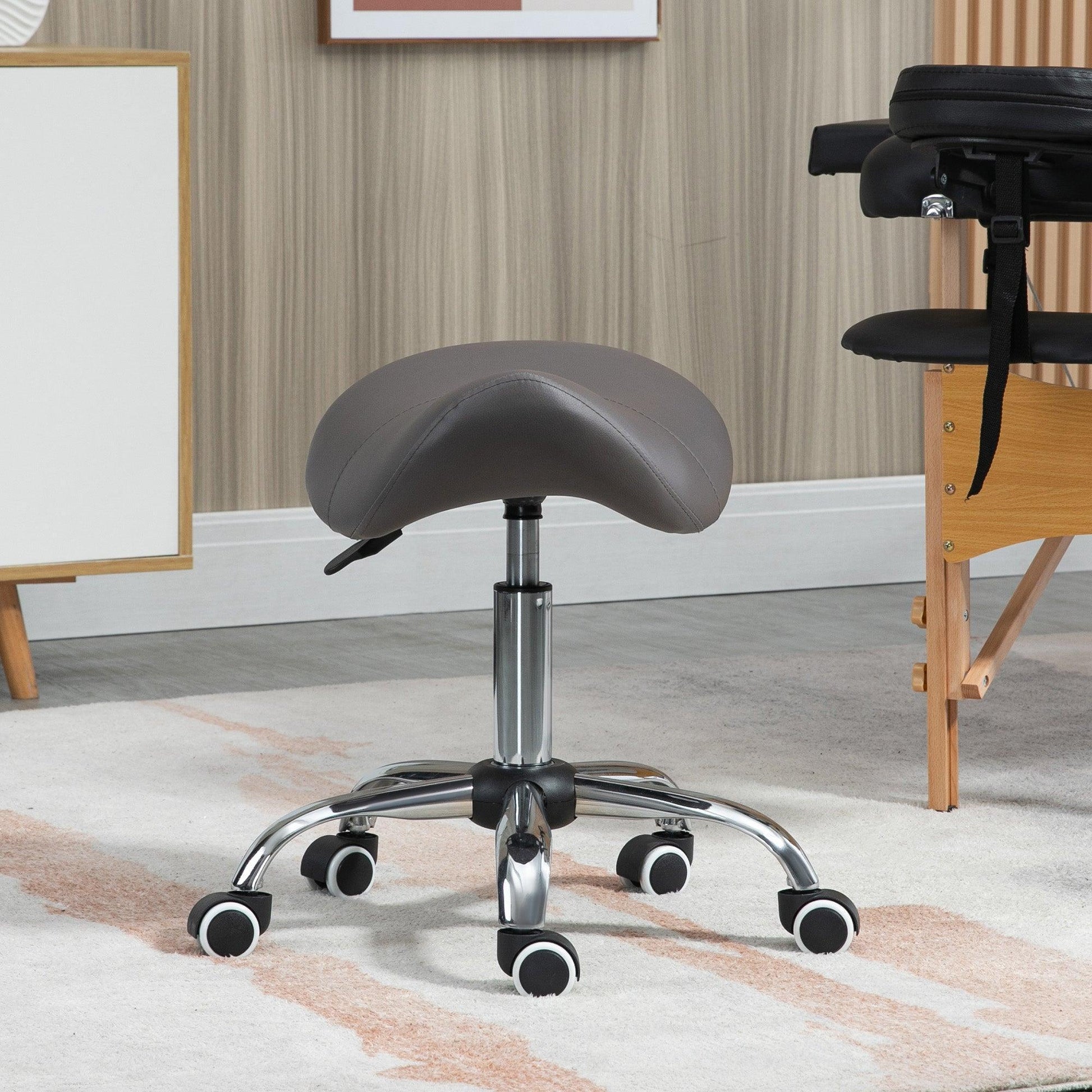 HOMCOM Adjustable Grey Salon Stool, 360° Rotate & Hydraulic - ALL4U RETAILER LTD