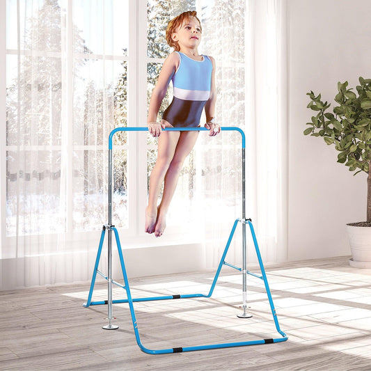 HOMCOM Adjustable Gymnastics Bar for Kids - Blue - ALL4U RETAILER LTD