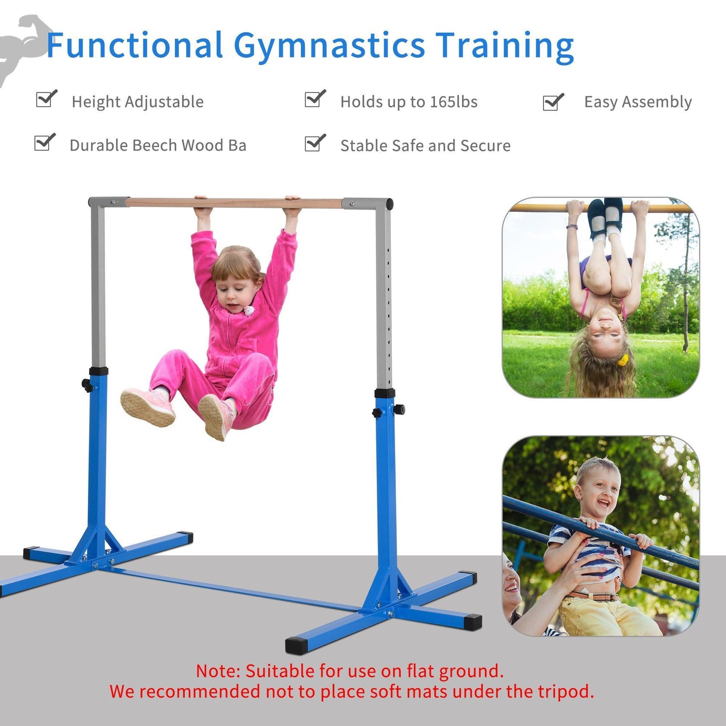 HOMCOM Adjustable Gymnastics Horizontal Bar for Kids - ALL4U RETAILER LTD