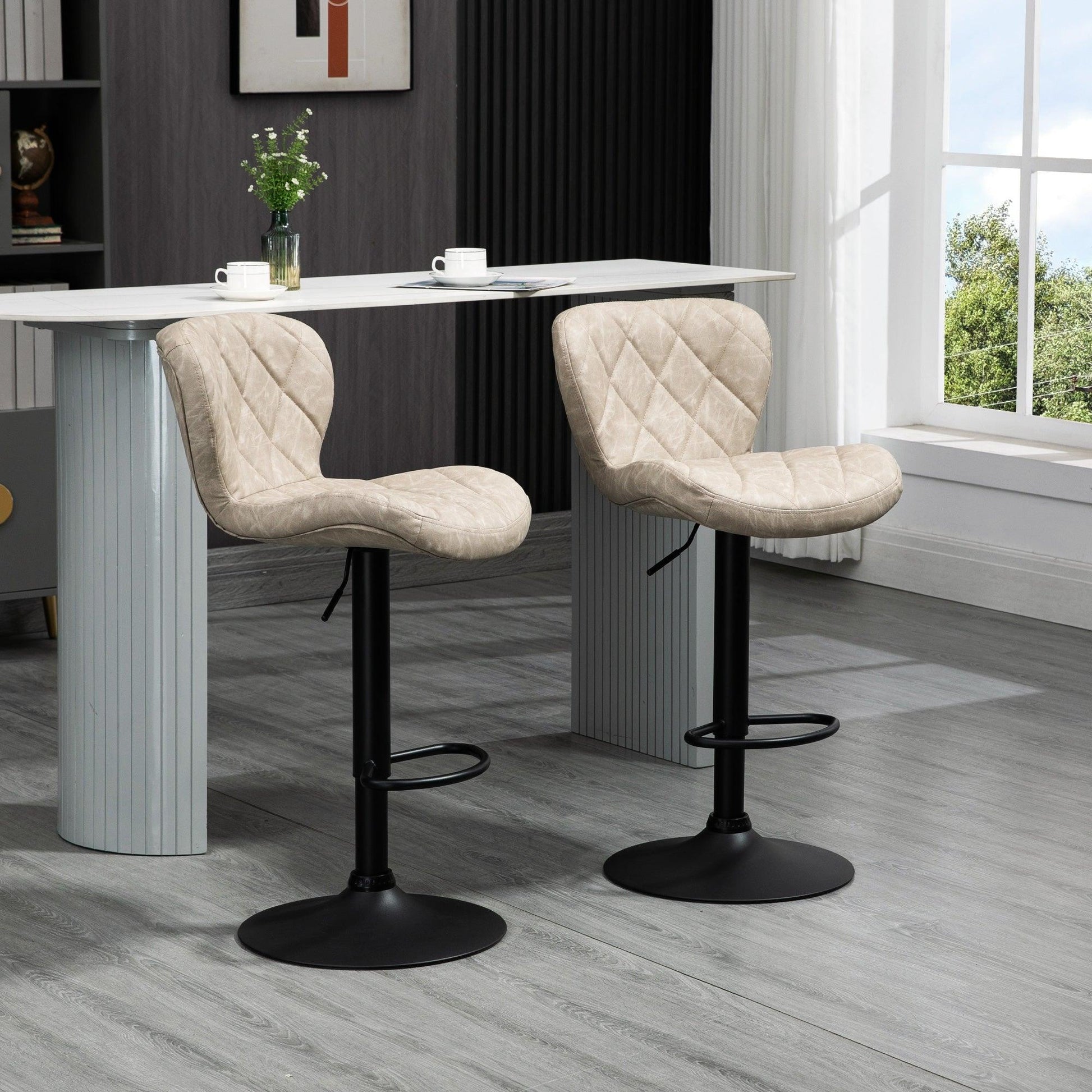 HOMCOM Adjustable Height Swivel Barstools with Backrest - Set of 2 - ALL4U RETAILER LTD