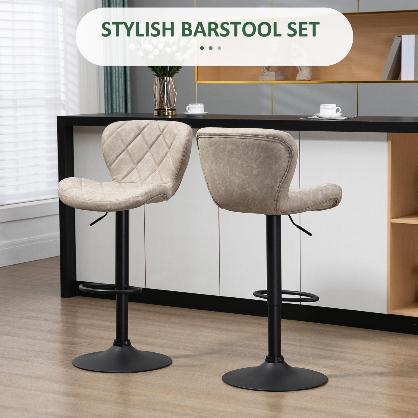 HOMCOM Adjustable Height Swivel Barstools with Backrest - Set of 2 - ALL4U RETAILER LTD