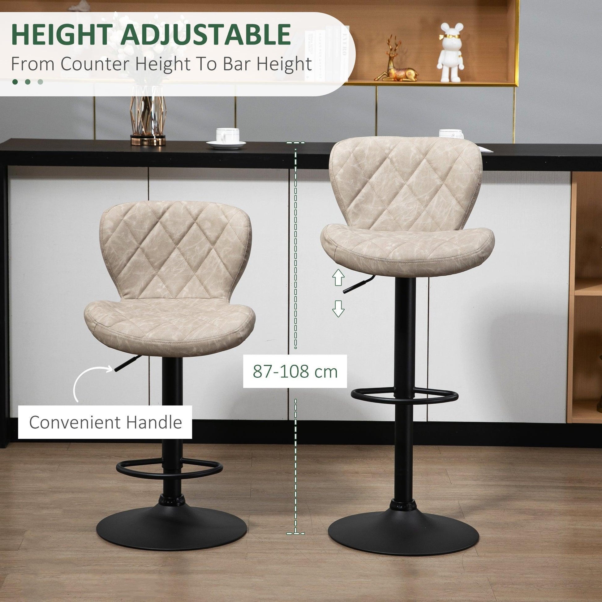 HOMCOM Adjustable Height Swivel Barstools with Backrest - Set of 2 - ALL4U RETAILER LTD