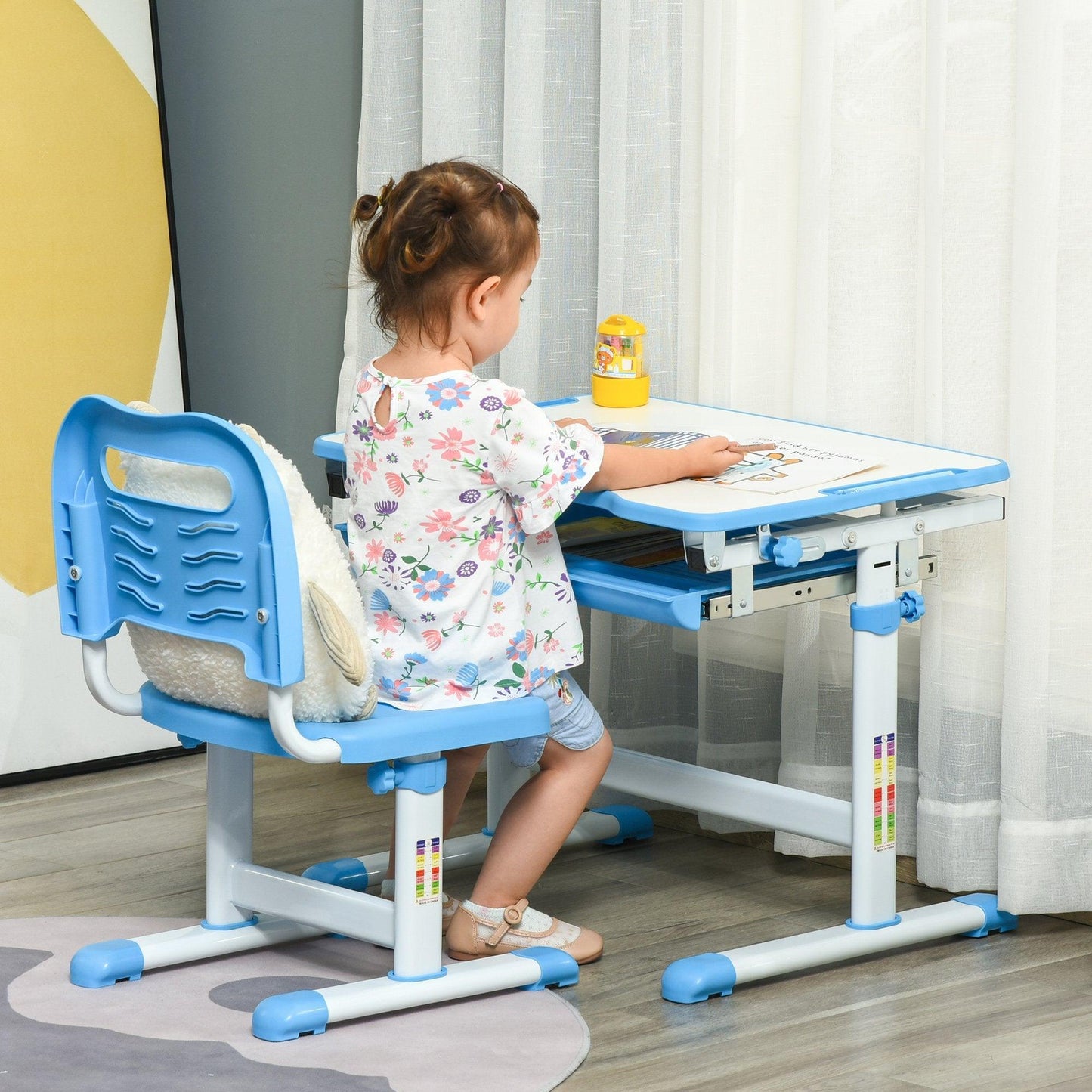 HOMCOM Adjustable Kids Desk & Chair Set with Tiltable Desktop – Blue - ALL4U RETAILER LTD
