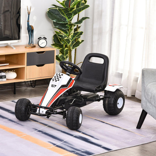 HOMCOM Adjustable Kids Go-Kart - White/Red - ALL4U RETAILER LTD
