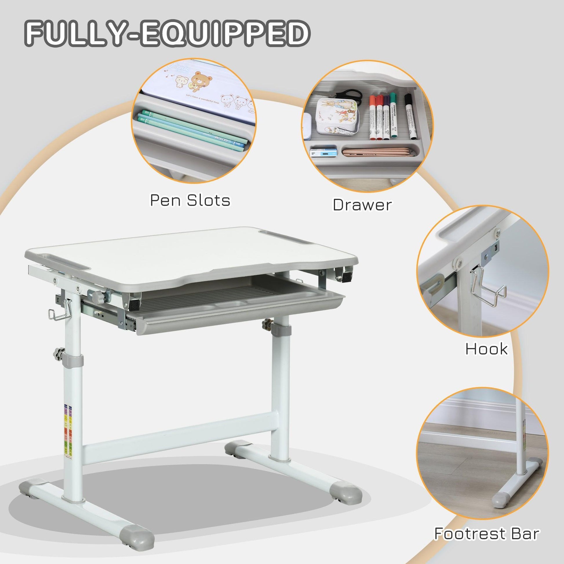 HOMCOM Adjustable Kids Study Table and Chair Set - Grey - ALL4U RETAILER LTD