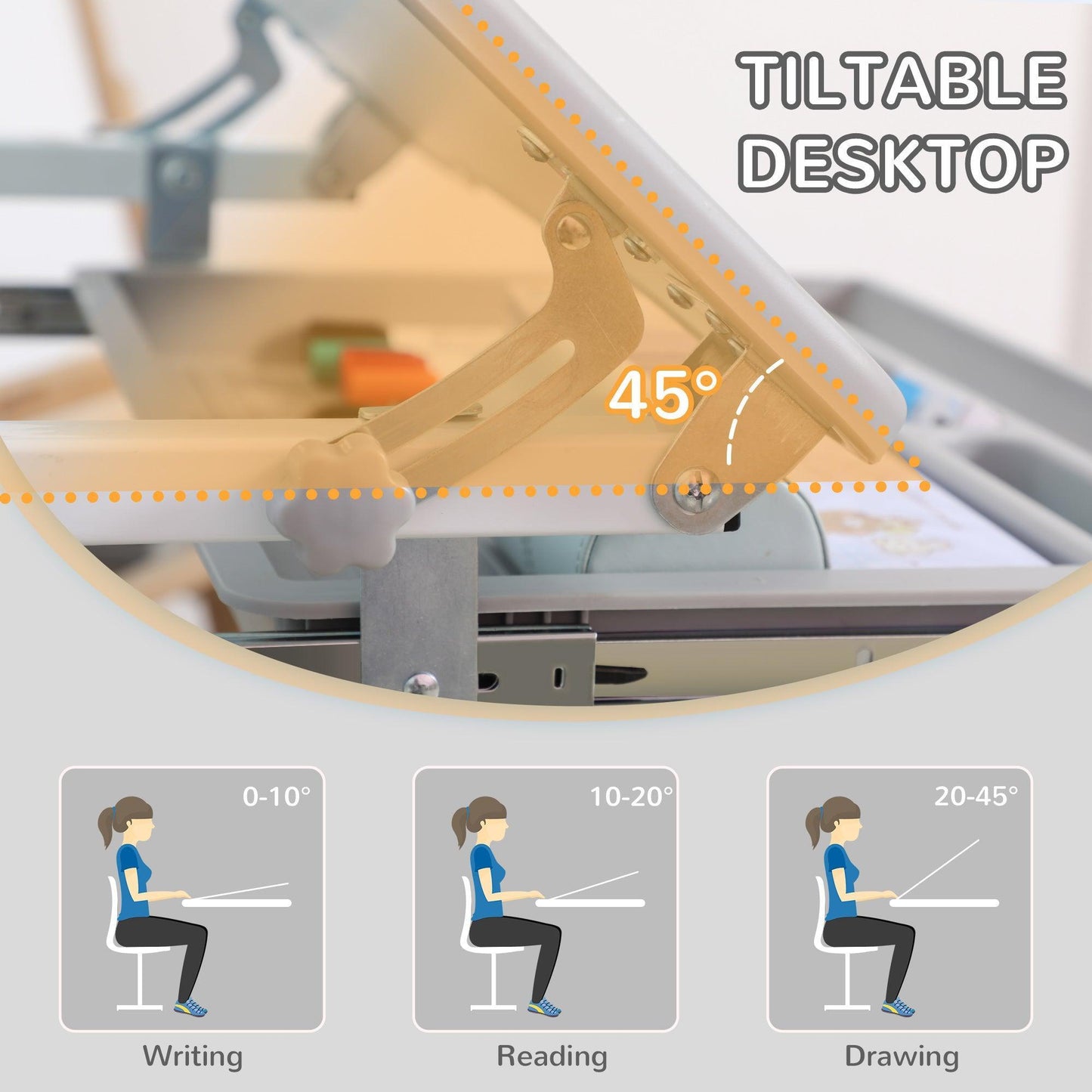 HOMCOM Adjustable Kids Study Table and Chair Set - Grey - ALL4U RETAILER LTD