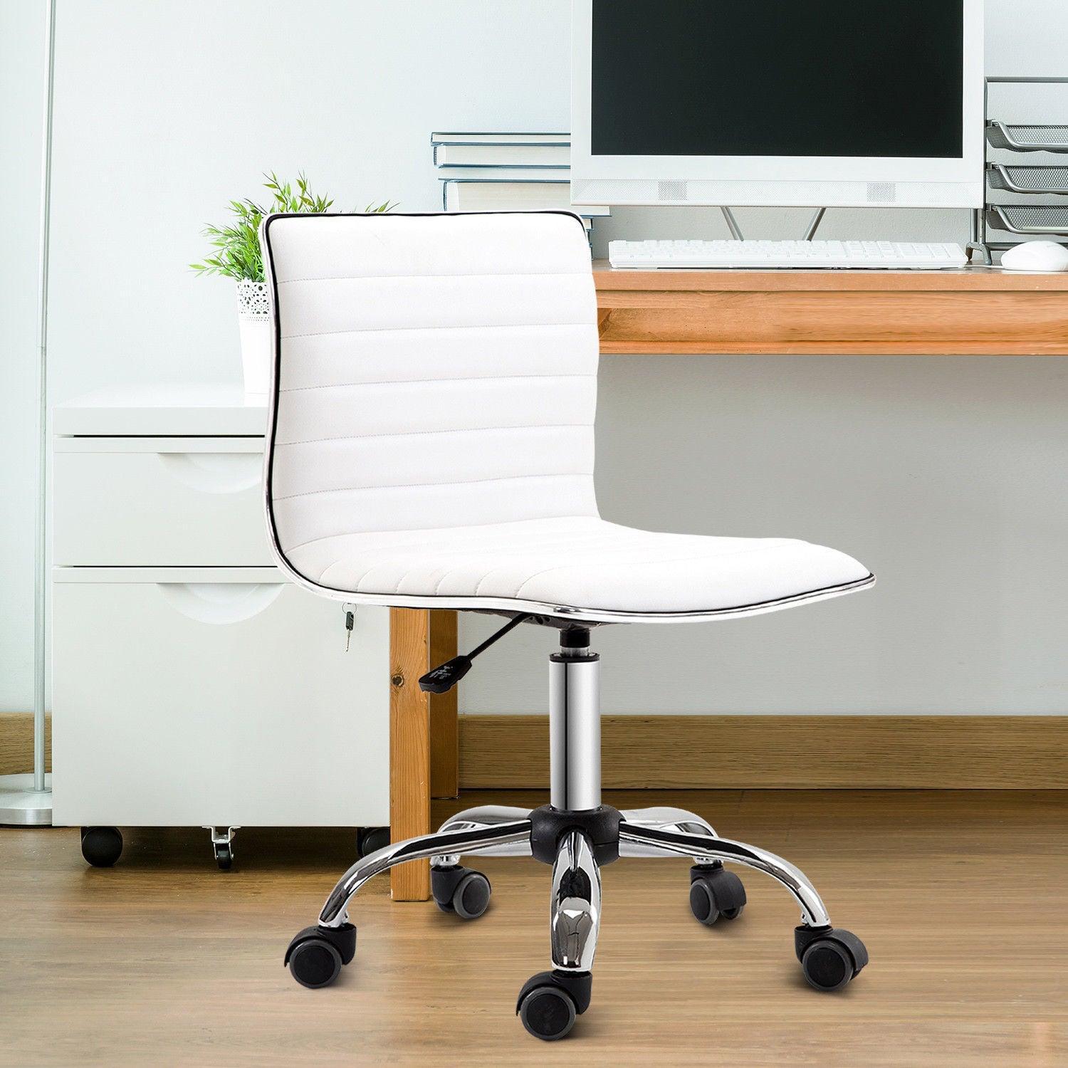 HOMCOM Adjustable Office Chair, White PU Leather, Armless, Swivel - ALL4U RETAILER LTD