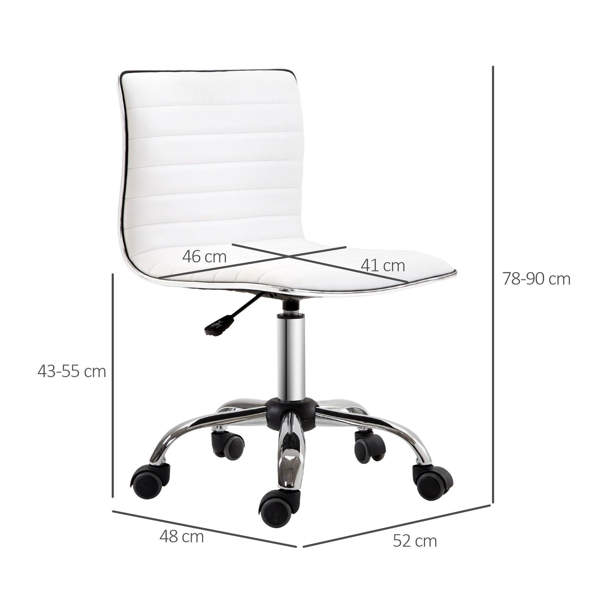 HOMCOM Adjustable Office Chair, White PU Leather, Armless, Swivel - ALL4U RETAILER LTD