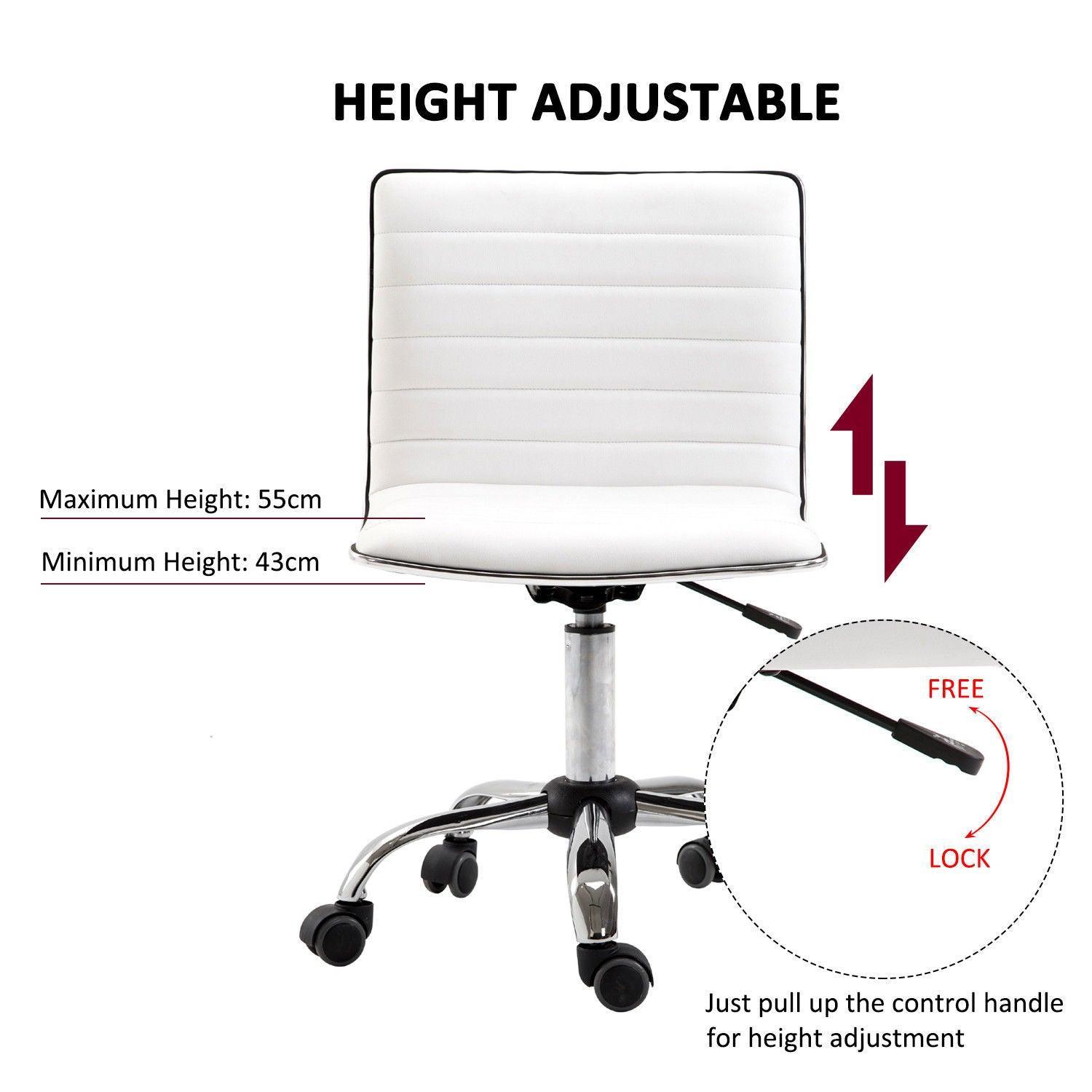 HOMCOM Adjustable Office Chair, White PU Leather, Armless, Swivel - ALL4U RETAILER LTD