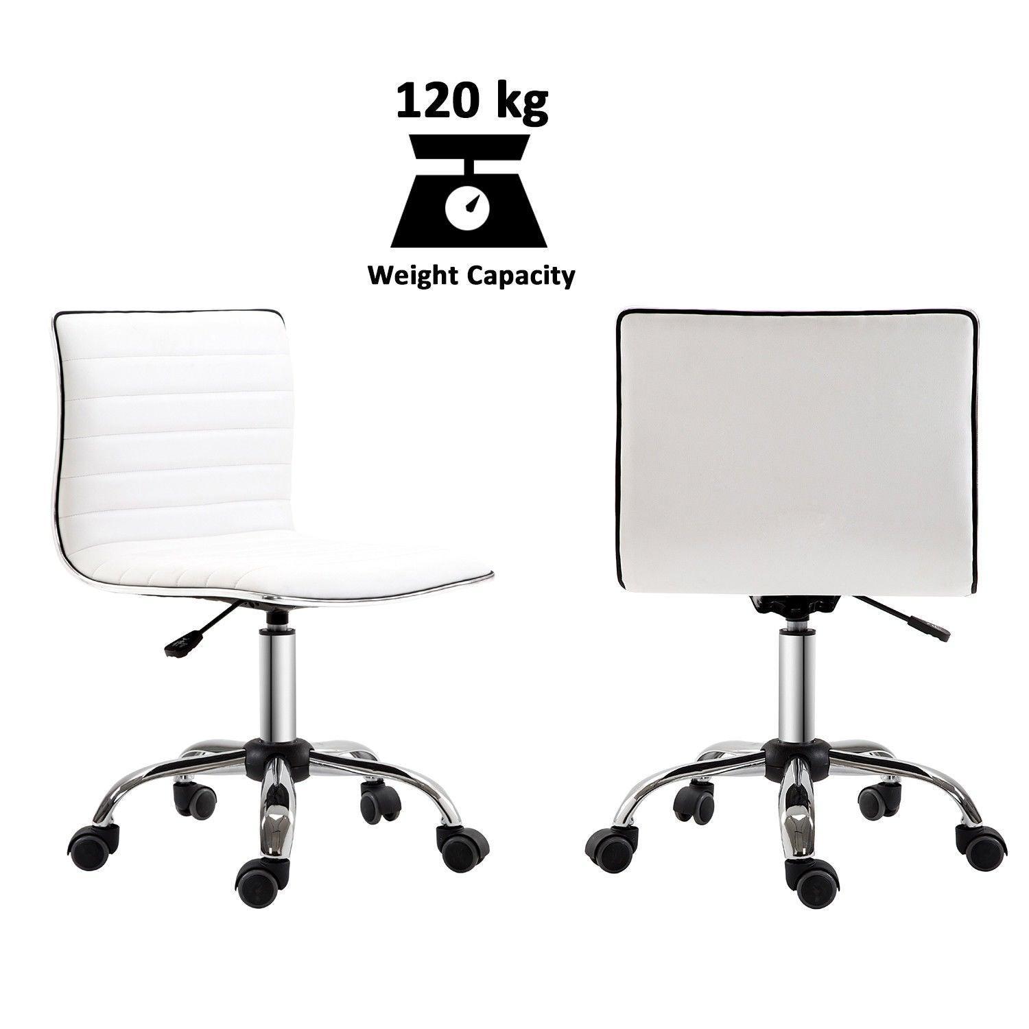 HOMCOM Adjustable Office Chair, White PU Leather, Armless, Swivel - ALL4U RETAILER LTD