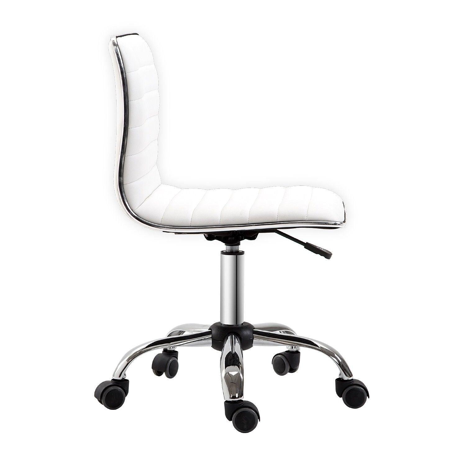 HOMCOM Adjustable Office Chair, White PU Leather, Armless, Swivel - ALL4U RETAILER LTD