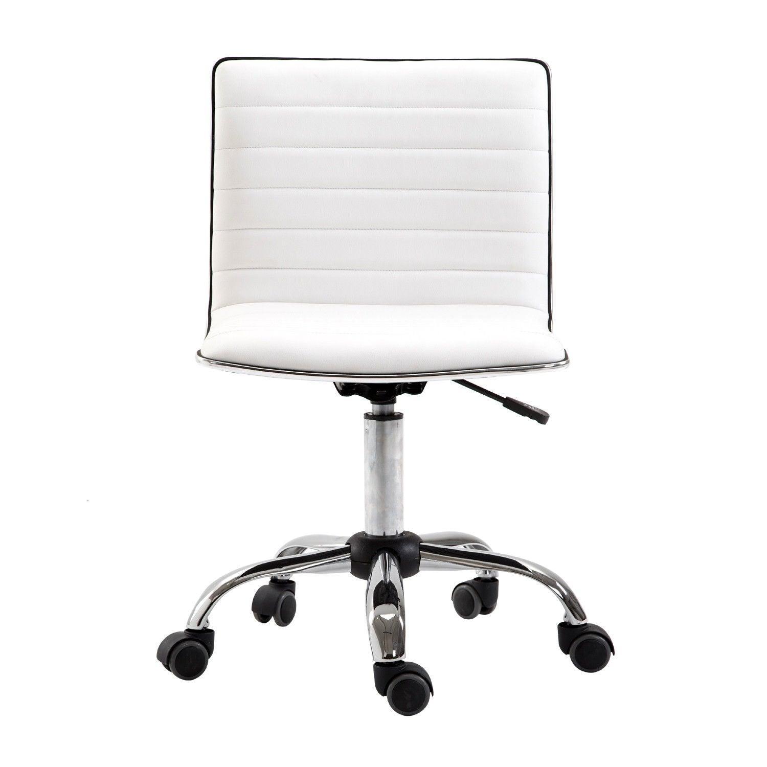 HOMCOM Adjustable Office Chair, White PU Leather, Armless, Swivel - ALL4U RETAILER LTD