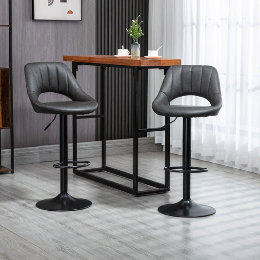 HOMCOM Adjustable PU Leather Barstools - Set of 2 - ALL4U RETAILER LTD