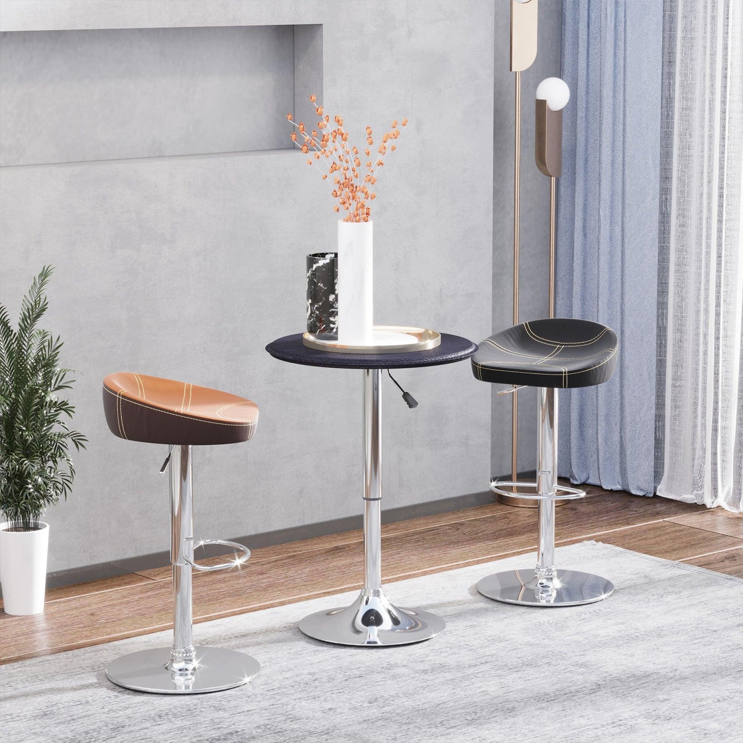 HOMCOM Adjustable Round Bar Table with Leather Top - Black - ALL4U RETAILER LTD