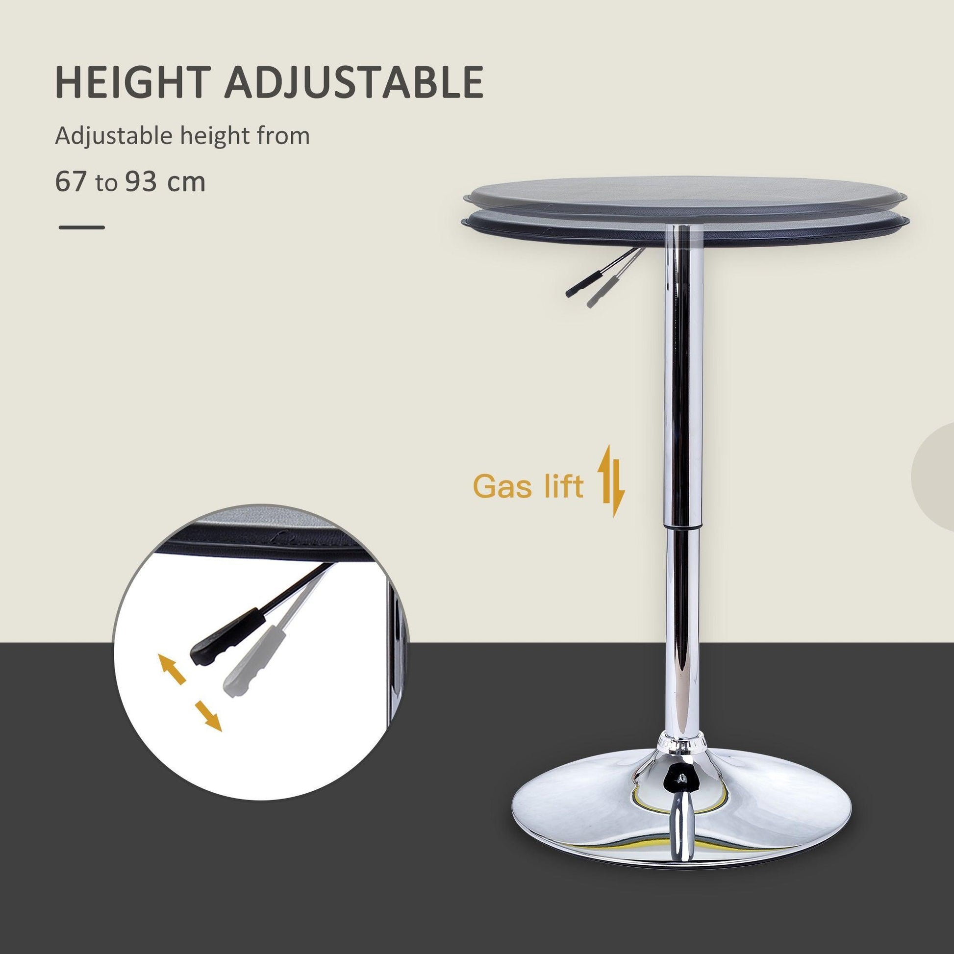 HOMCOM Adjustable Round Bar Table with Leather Top - Black - ALL4U RETAILER LTD