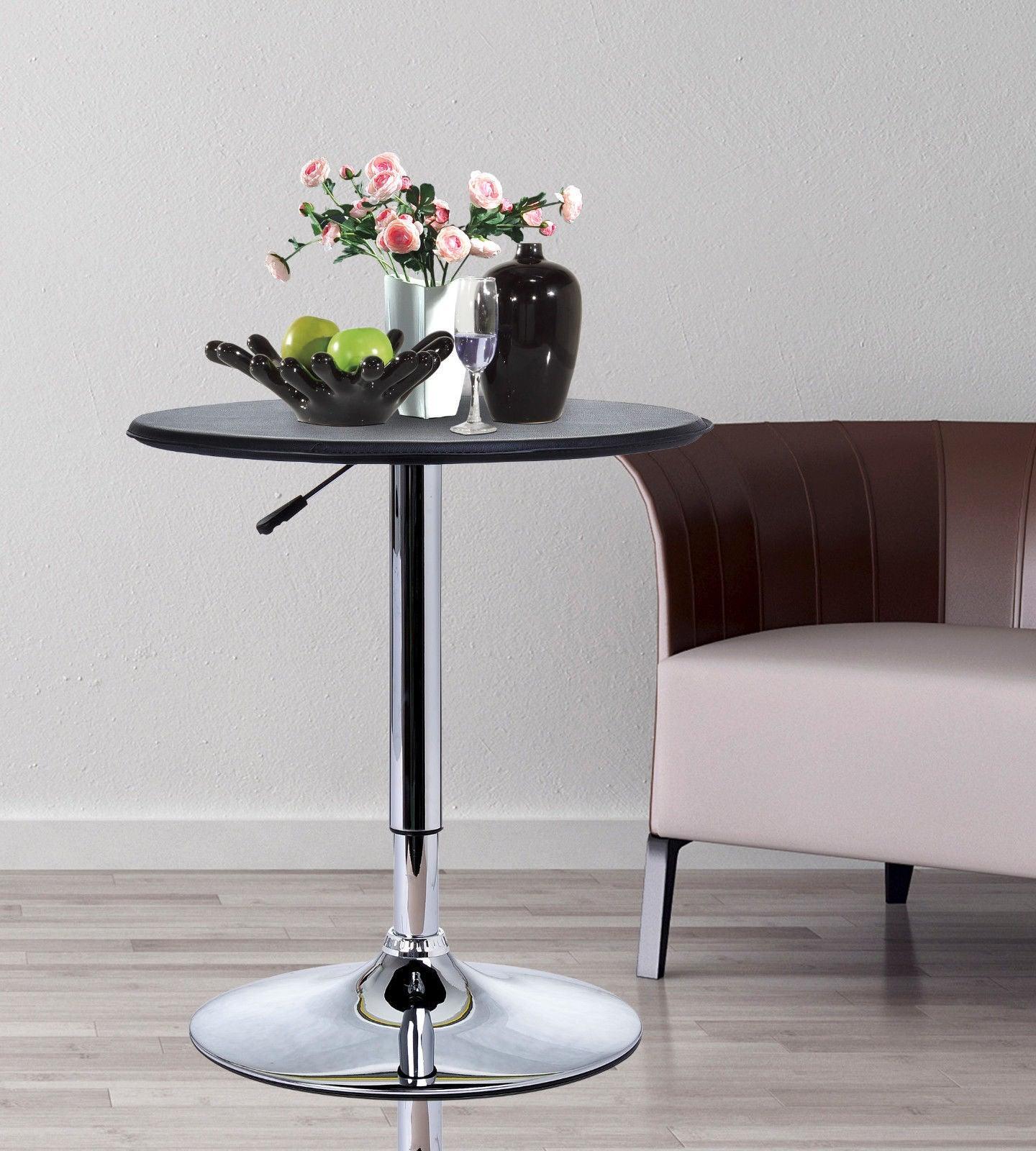 HOMCOM Adjustable Round Bar Table with Leather Top - Black - ALL4U RETAILER LTD