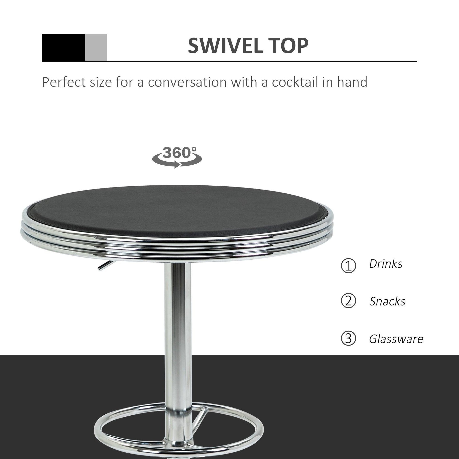 HOMCOM Adjustable Round Pub Table with Leather Top & Footrest - ALL4U RETAILER LTD