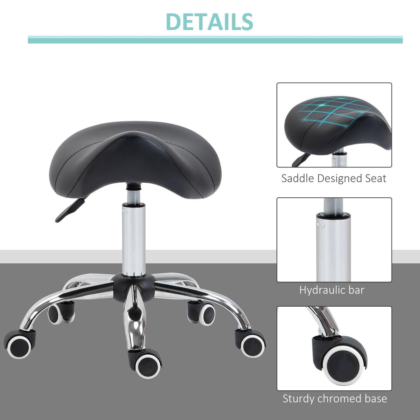 HOMCOM Adjustable Salon Stool - Black - ALL4U RETAILER LTD