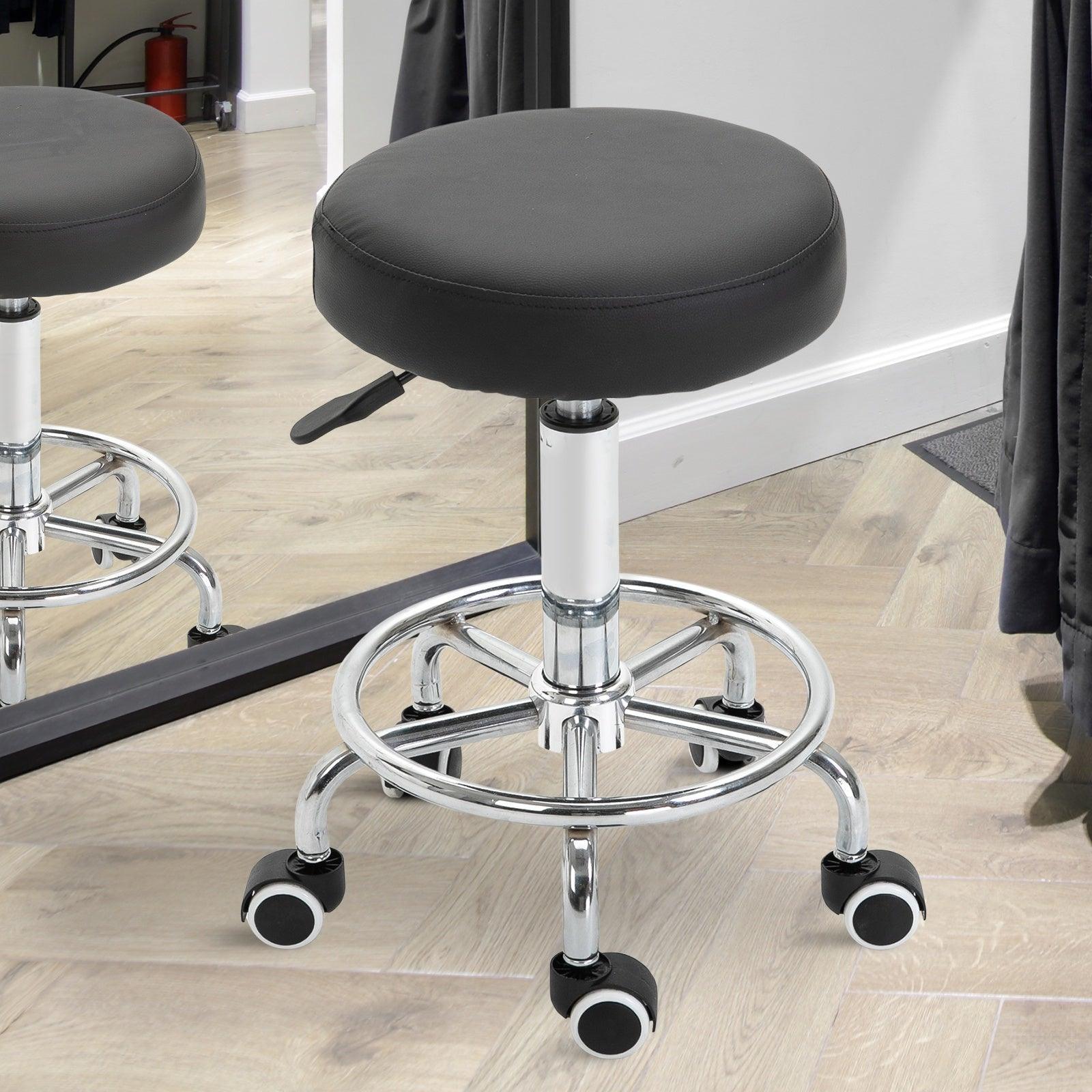 HOMCOM Adjustable Salon Stool: Black PU Leather - ALL4U RETAILER LTD