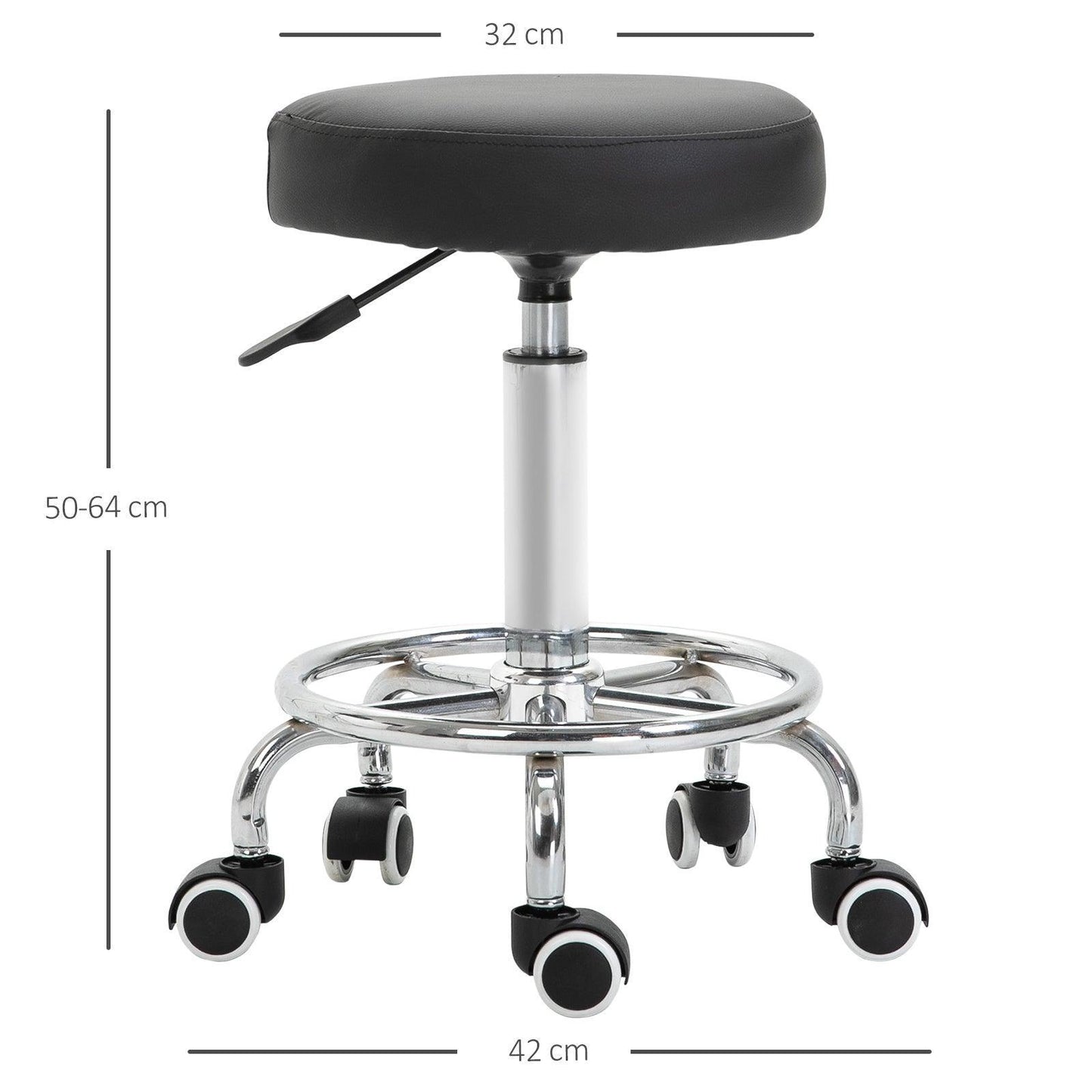 HOMCOM Adjustable Salon Stool: Black PU Leather - ALL4U RETAILER LTD