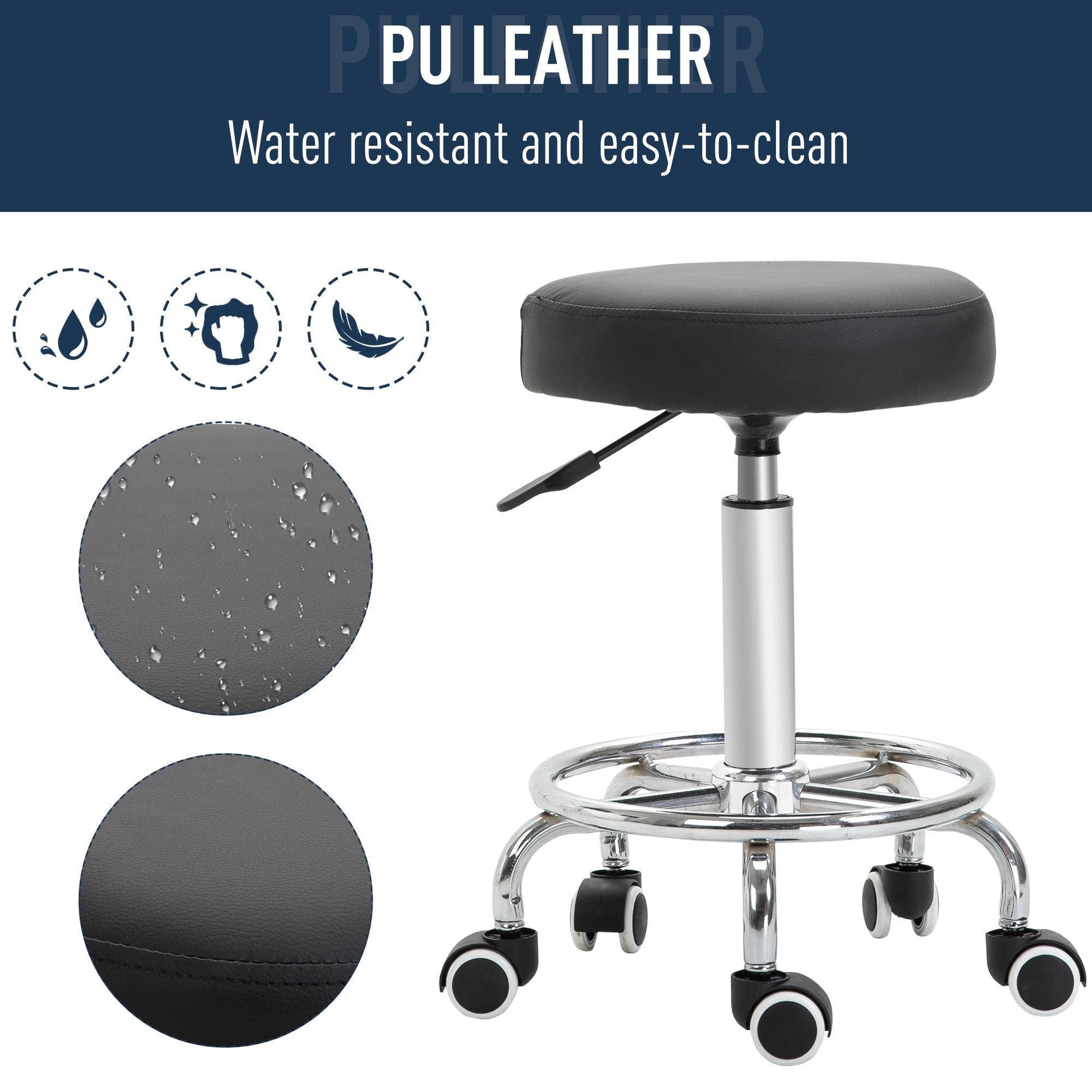 HOMCOM Adjustable Salon Stool: Black PU Leather - ALL4U RETAILER LTD