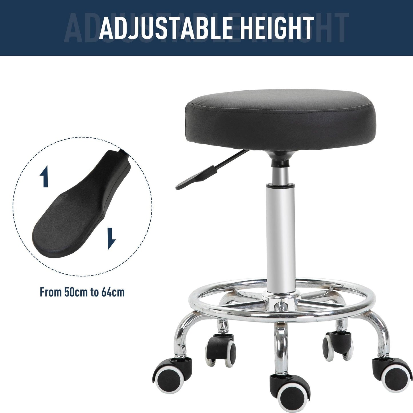 HOMCOM Adjustable Salon Stool: Black PU Leather - ALL4U RETAILER LTD