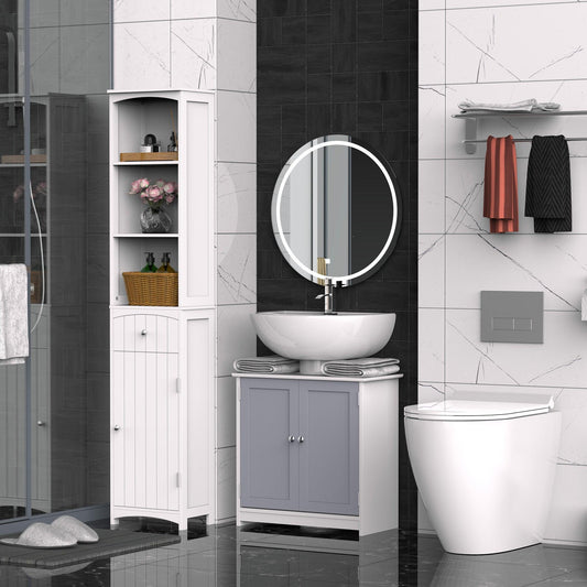 HOMCOM Adjustable Shelf Vanity Unit for Bathroom - White & Grey - ALL4U RETAILER LTD