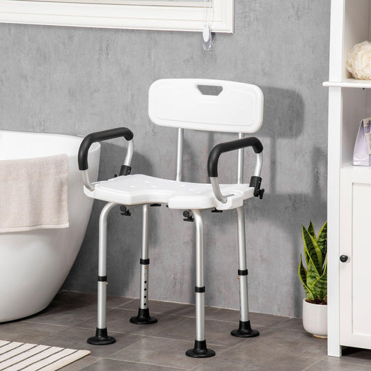 HOMCOM Adjustable Shower Chair with Back and Arms - ALL4U RETAILER LTD