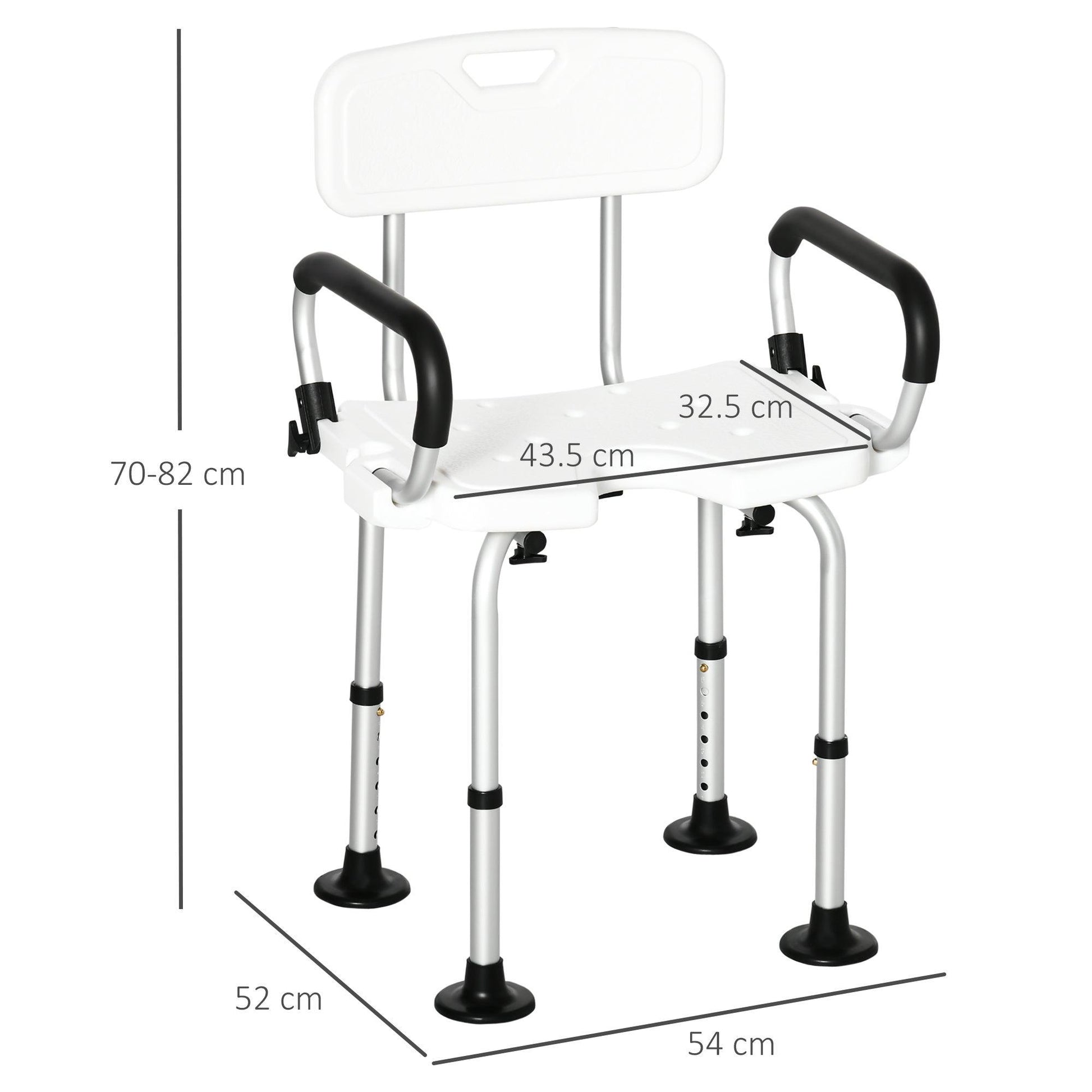 HOMCOM Adjustable Shower Chair with Back and Arms - ALL4U RETAILER LTD