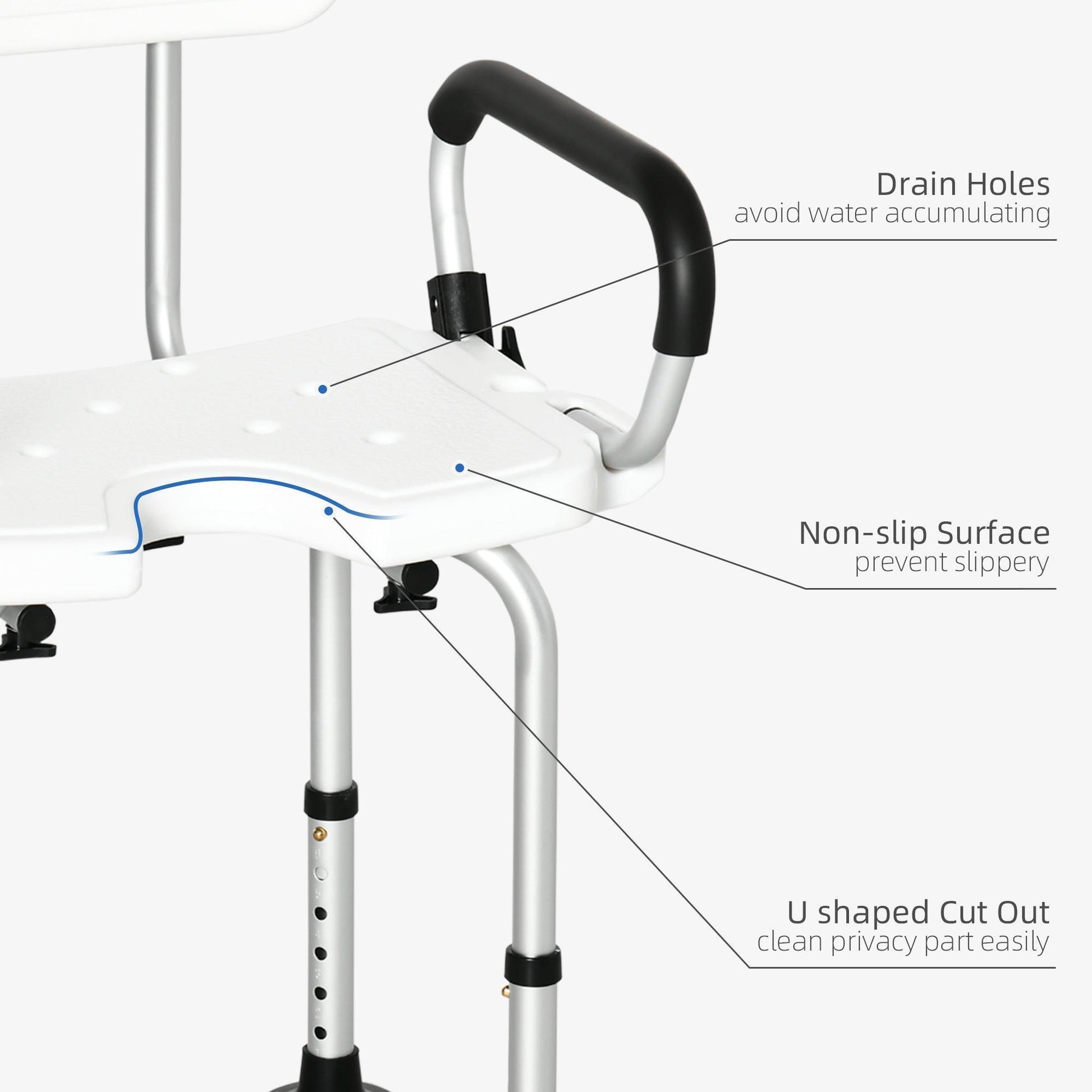 HOMCOM Adjustable Shower Chair with Back and Arms - ALL4U RETAILER LTD