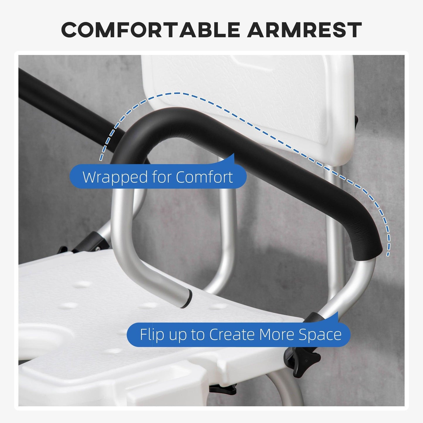 HOMCOM Adjustable Shower Chair with Back and Arms - ALL4U RETAILER LTD