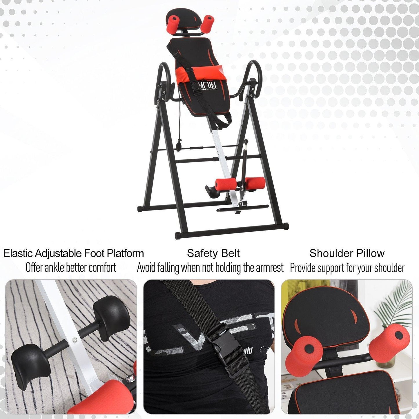 HOMCOM Adjustable Steel Inversion Table: Relieve Pain - ALL4U RETAILER LTD