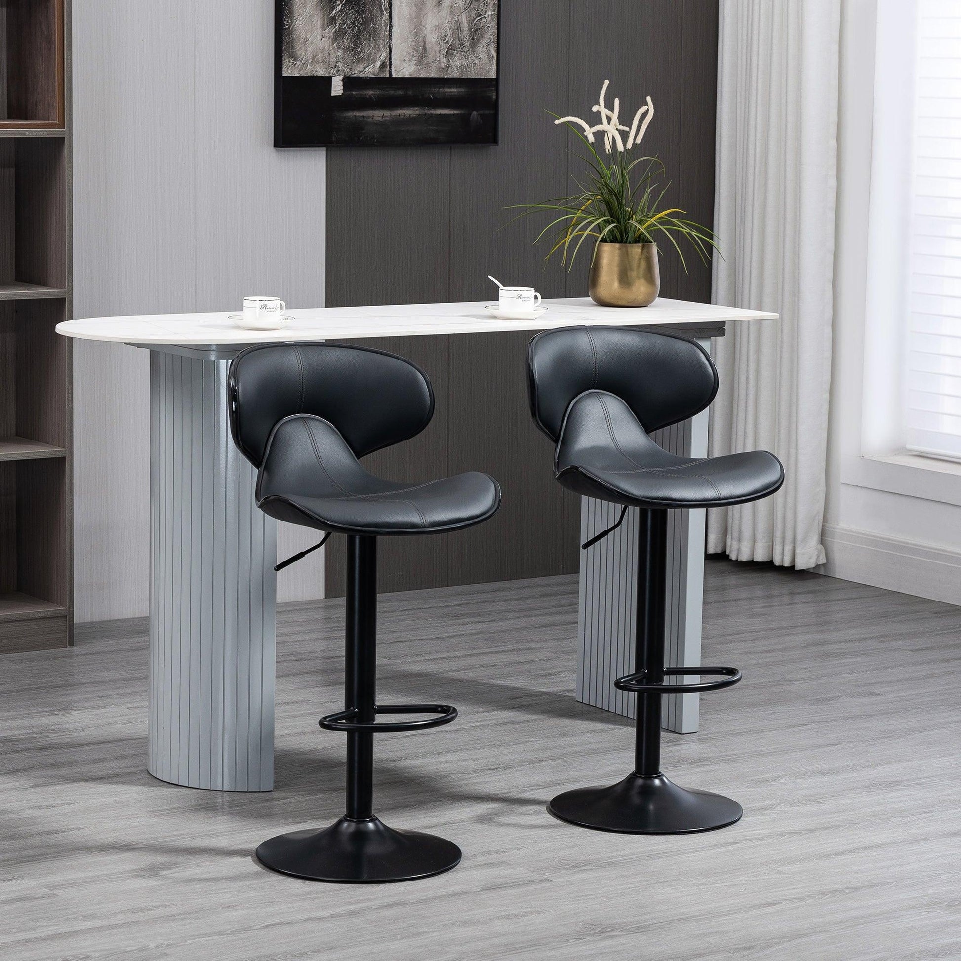 HOMCOM Adjustable Swivel Bar Stools with Backrest - Set of 2 - ALL4U RETAILER LTD